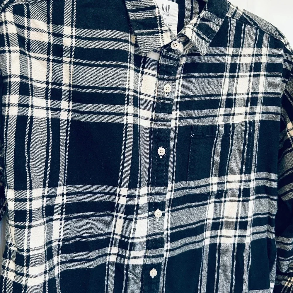 GAP Kids XL 12 Black & Gray Plaid Flannel Tencel Lyocell Soft Button Down